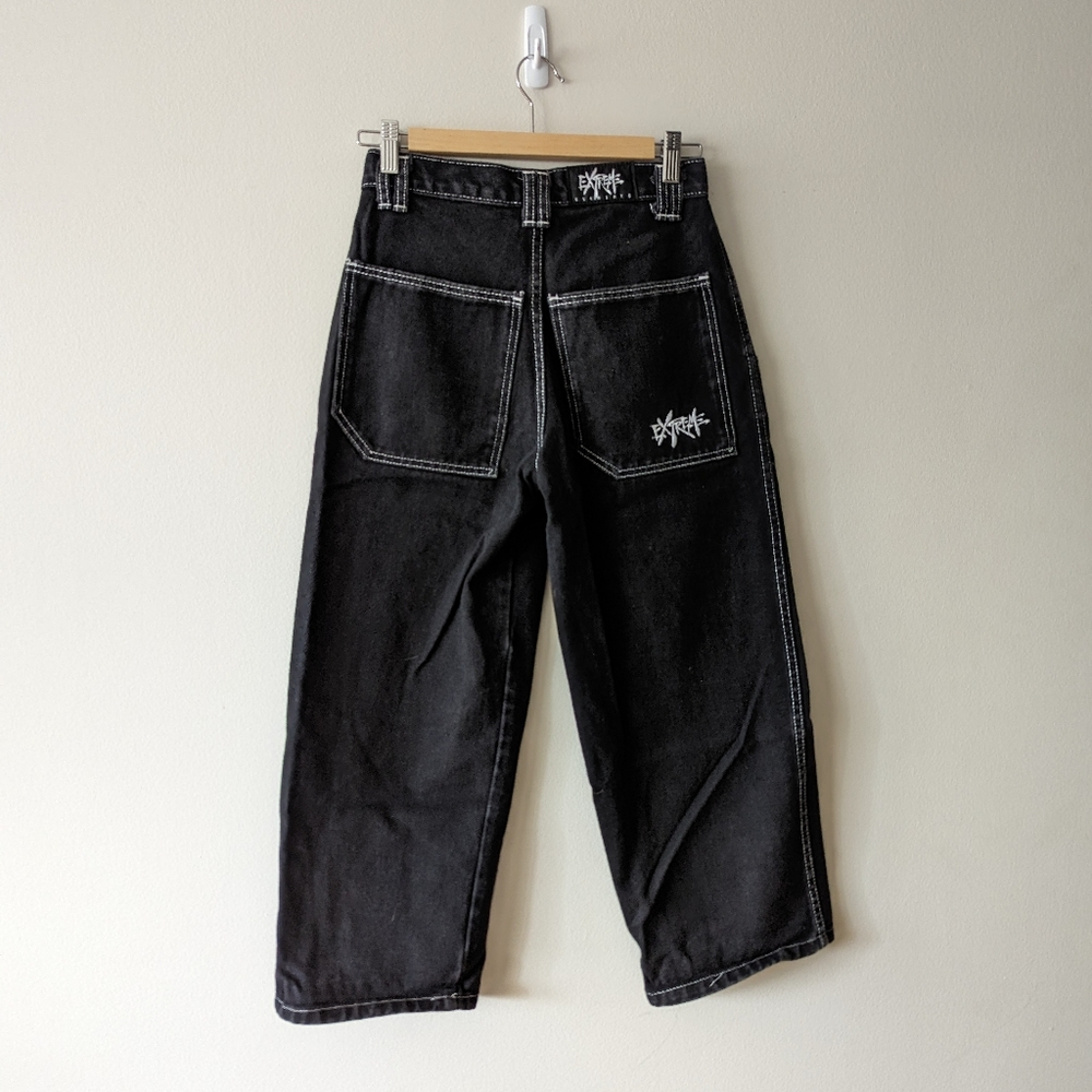 Black High-Rise Wide Leg Jeans with Contrast Stitching